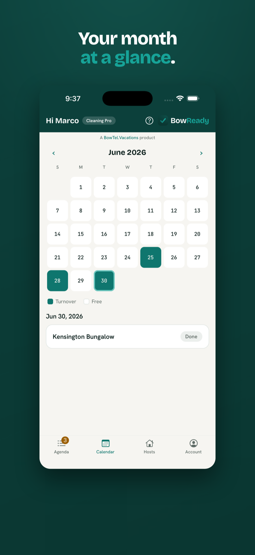 Your month at a glance — calendar