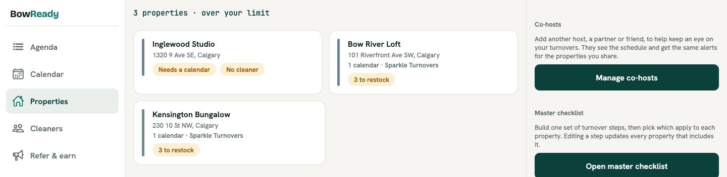 Managing properties in the BowReady web portal